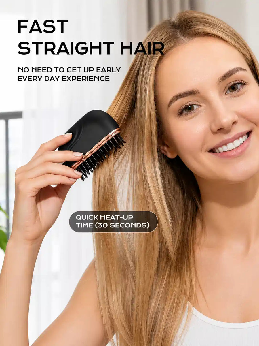 Portable Mini Hair Straightener Brush – Portable 2-in-1 Straightening & Curling Comb