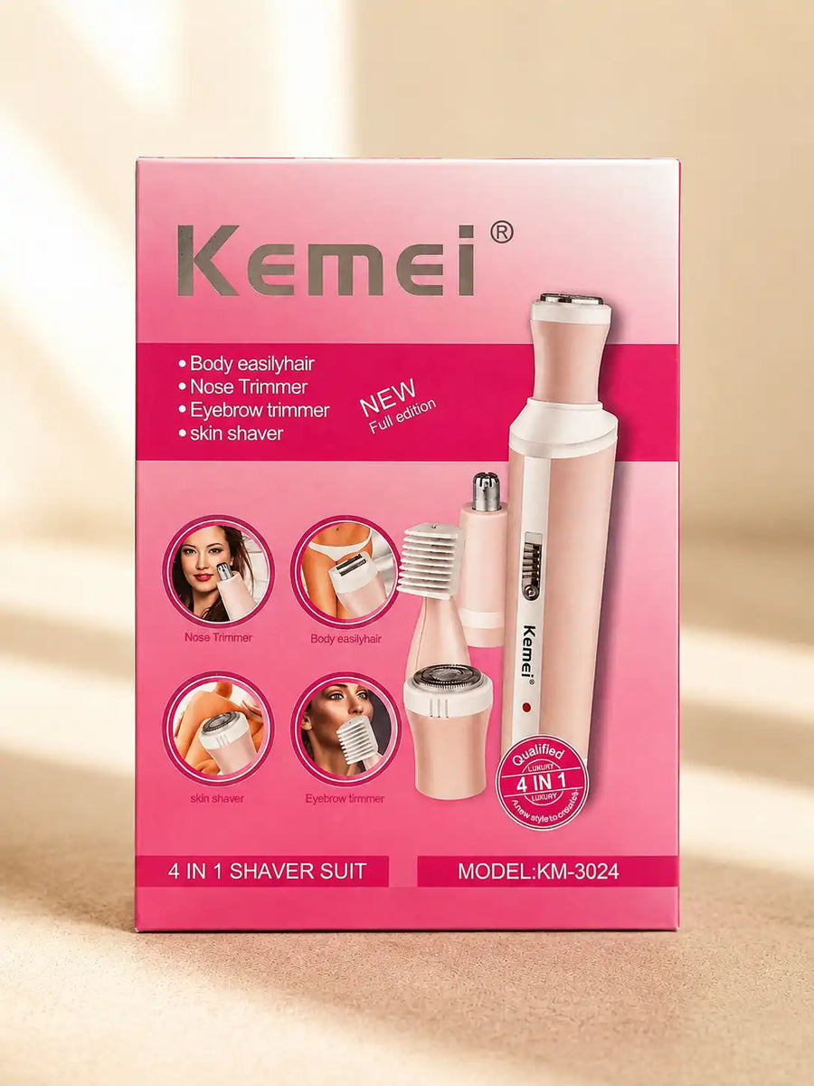 Kemei KM-3024 4-in-1 Electric Shaver & Body Hair Trimmer for Face, Nose & Eyebrows
