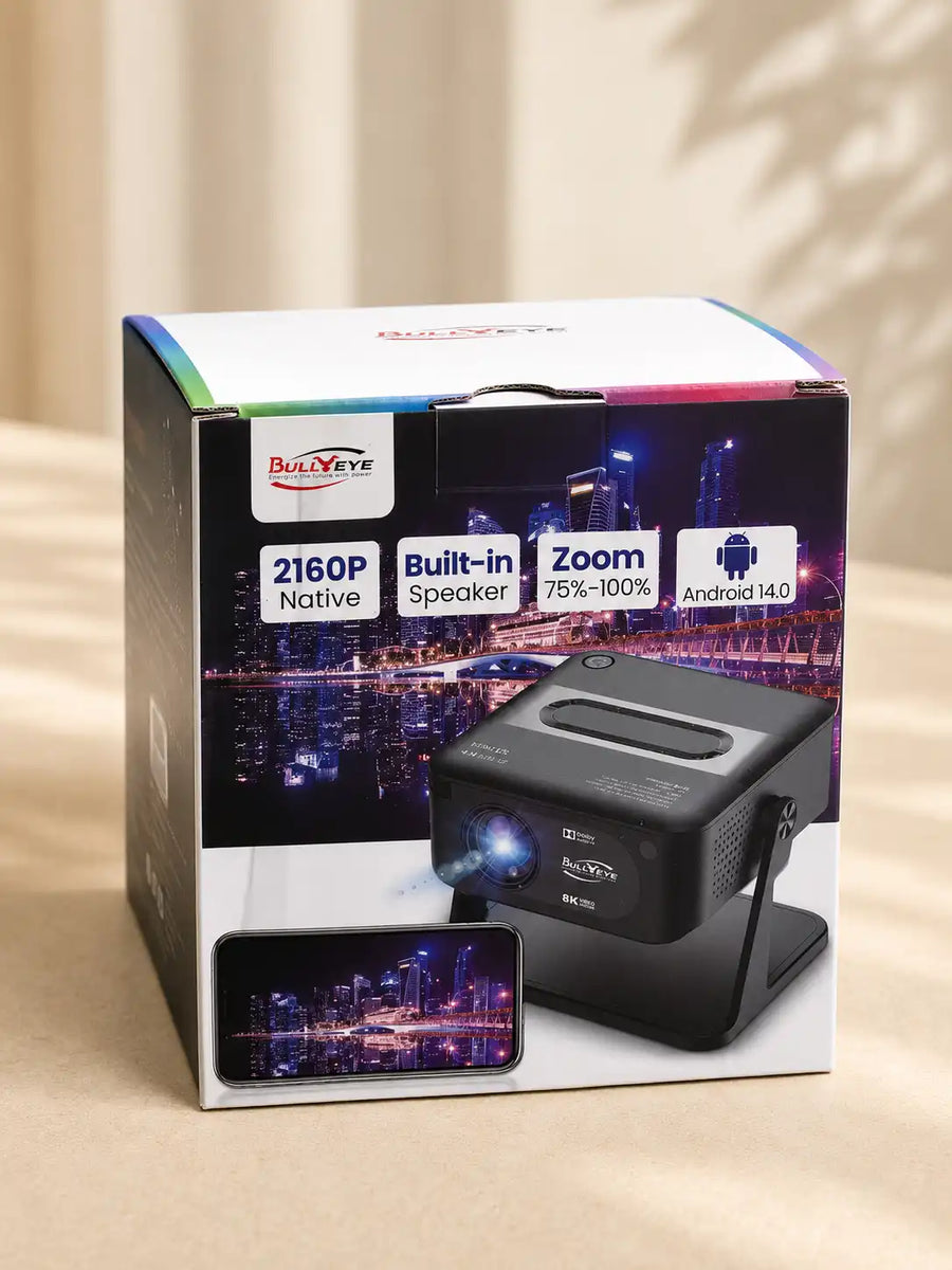 BullYEye Smart Android 11 Projector – 4K Support, WiFi & Full HD Home Theater
