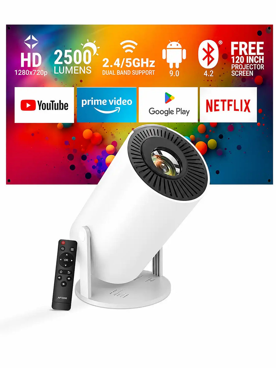 HD Android 11 Projector 720P with WiFi & Bluetooth, 180° Rotation