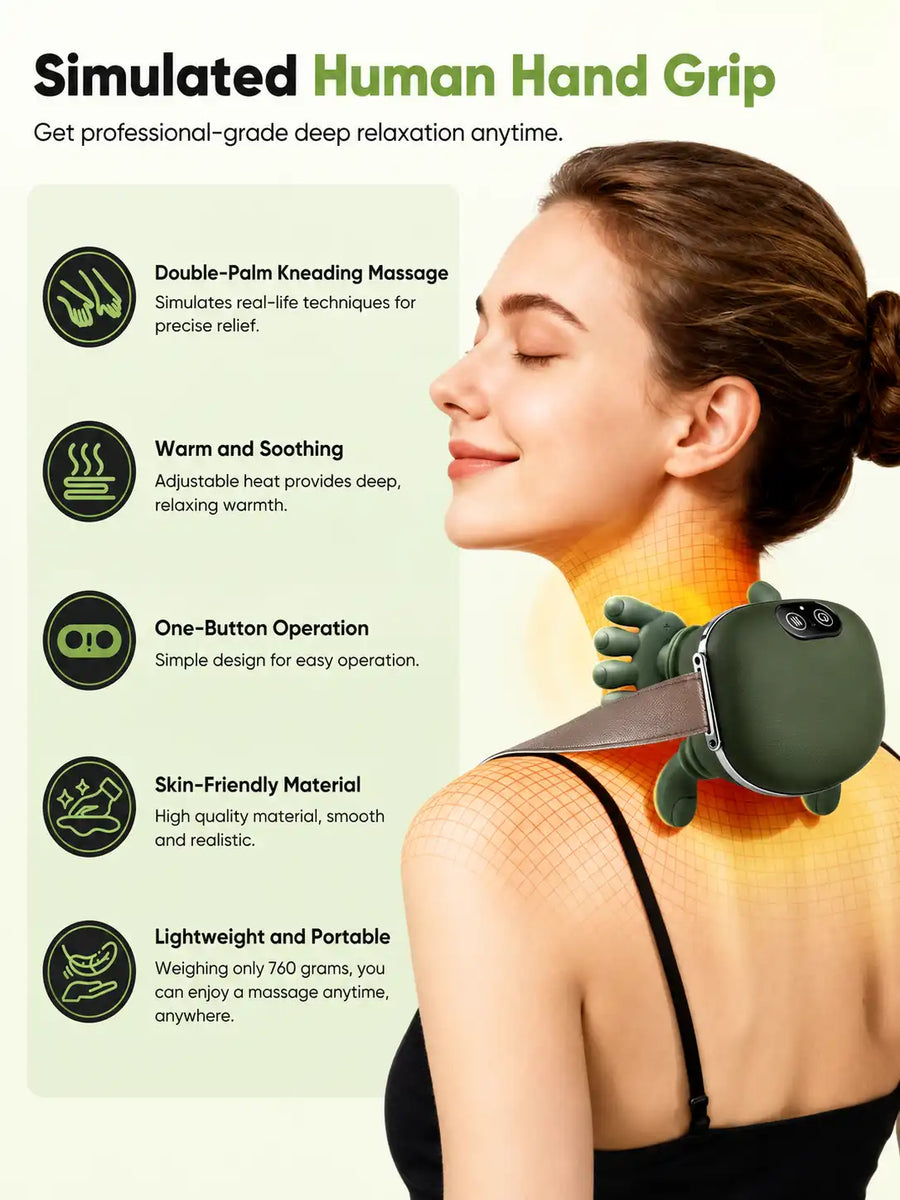 4D Electric Neck Massager with Heat - Simulated Hand Kneading, Shoulder & Back Massager, Cordless Portable Cervical Massager for Pain Relief, Deep Tissue Kneading Massage Machine