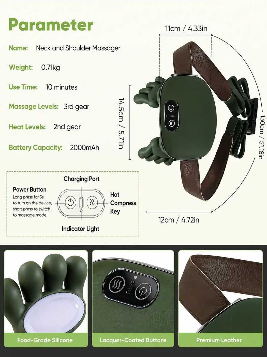 4D Electric Neck Massager with Heat - Simulated Hand Kneading, Shoulder & Back Massager, Cordless Portable Cervical Massager for Pain Relief, Deep Tissue Kneading Massage Machine