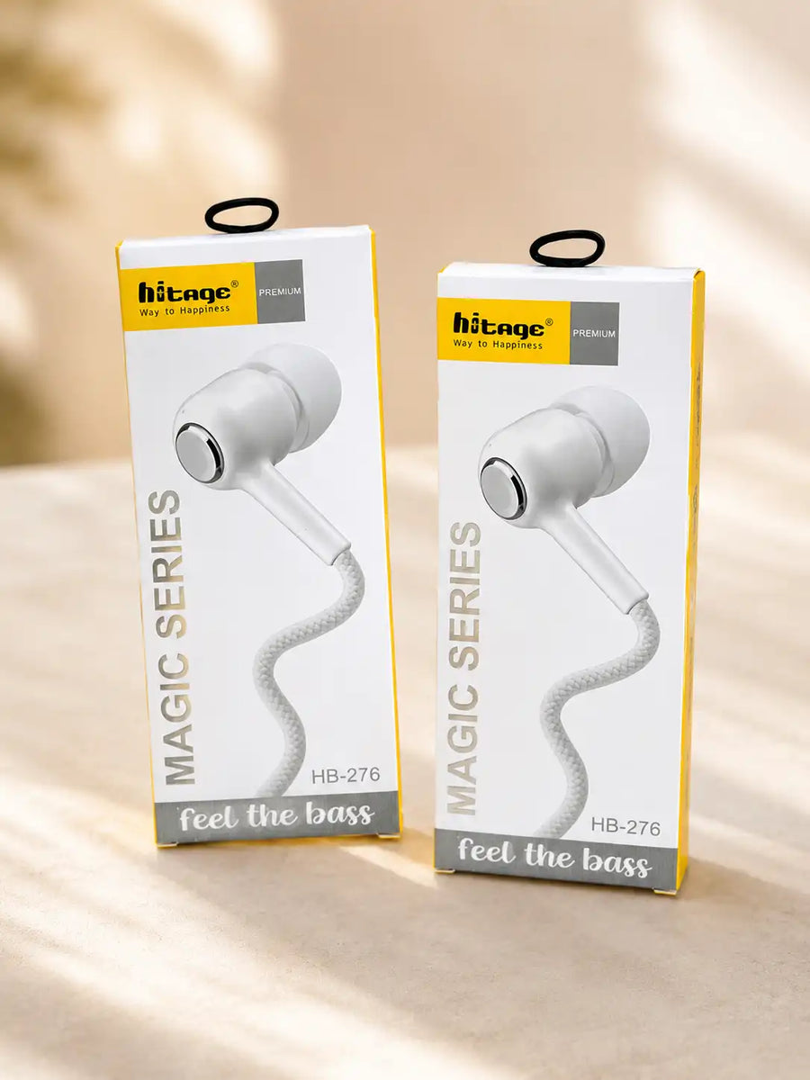 Buy 1 Get 1 Free - Hitage HB-276 Magic Series Wired Earphones with Mic – Deep Bass In-Ear Headphones, 3.5mm Jack, Tangle-Free Cable