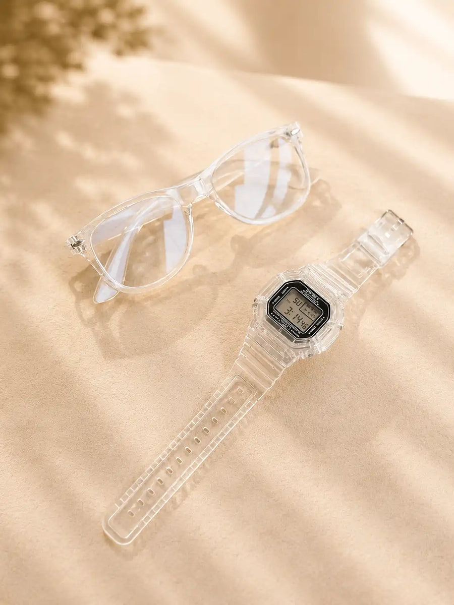 Everyday Essentials Combo Pack – Digital Sports Watch + Hitage Wired Earphones with Mic + Trendy Sunglasses | Best Value 3-in-1 Combo for Men, Women & Kids