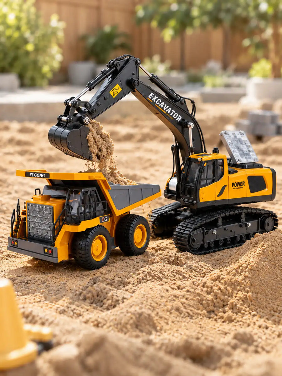 RC Dump Truck & Excavator Combo Set – 2.4GHz Remote Control Construction Toy for Kids