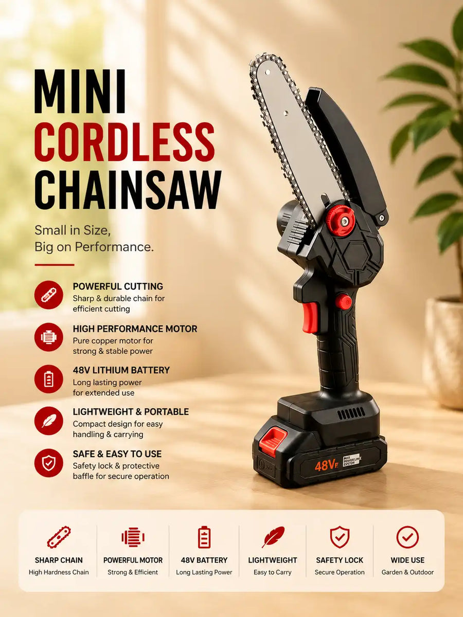 48V Cordless Mini Chainsaw | Electric Pruning & Wood Cutting Saw