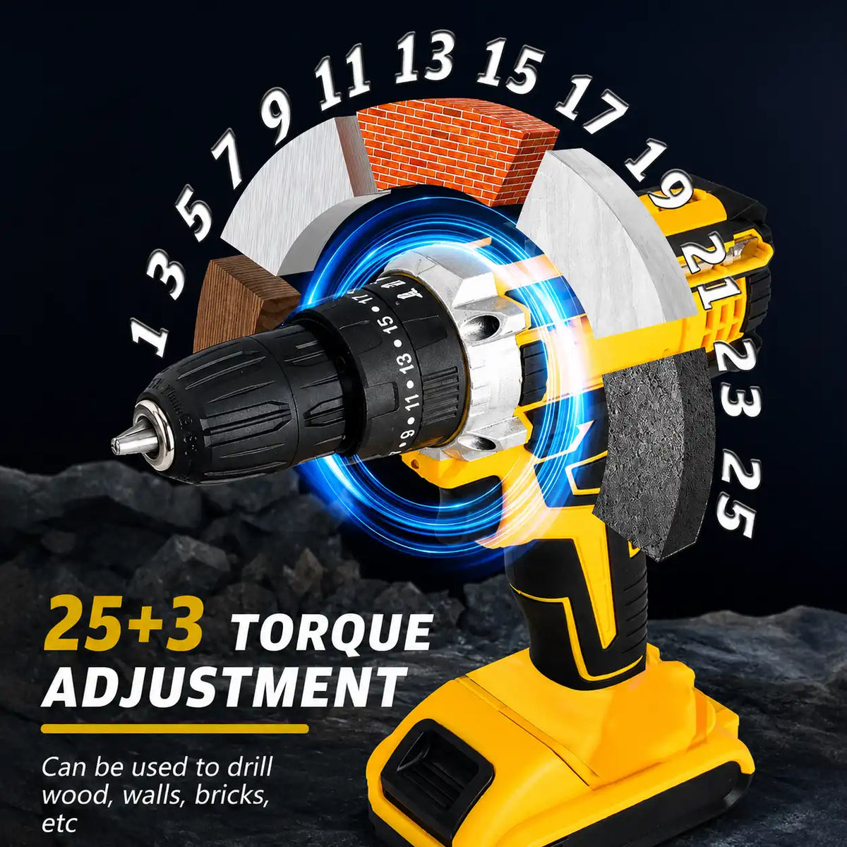 25 Torque Settings. Wood. Wall. Brick. Pick Your Material.