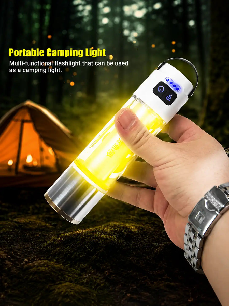 YESNICE YES-666 Multifunctional Camping Flashlight — 1000LM Rechargeable LED Lantern with Strong Magnetic Base, Warm/Cold/Red SOS Light & Spotlight Mode