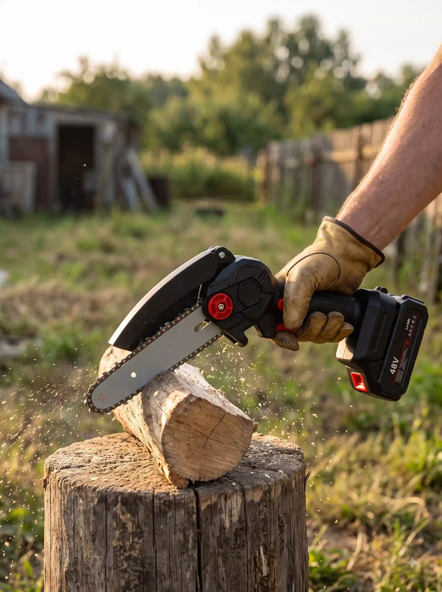 MZ CS72 Cordless Mini Chainsaw 6-Inch – Portable Electric Battery Chainsaw for Branch Cutting, Pruning & Firewood