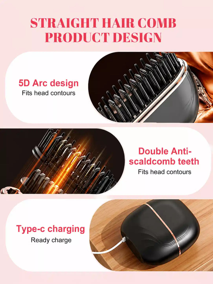 Portable Mini Hair Straightener Brush – Portable 2-in-1 Straightening & Curling Comb