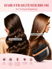 Portable Mini Hair Straightener Brush – Portable 2-in-1 Straightening & Curling Comb
