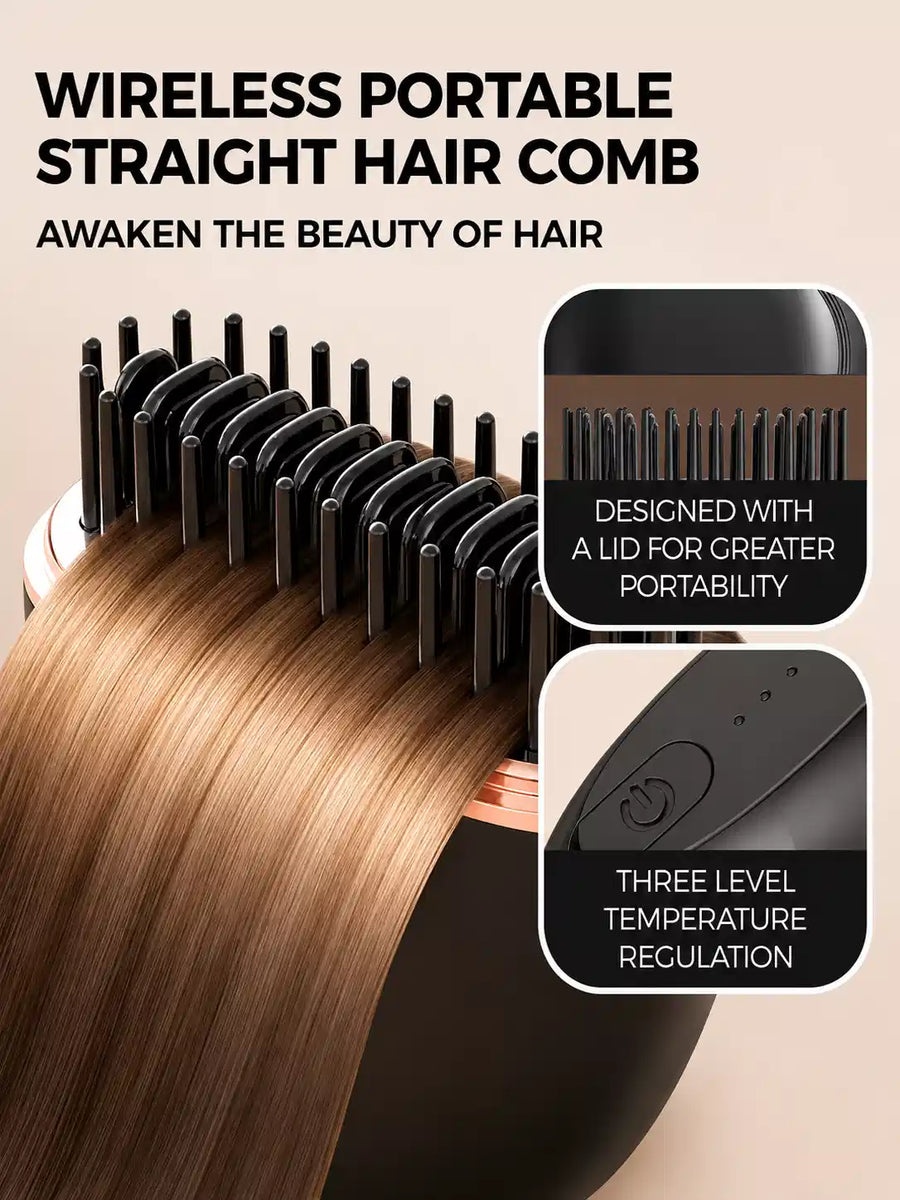 Portable Mini Hair Straightener Brush – Portable 2-in-1 Straightening & Curling Comb