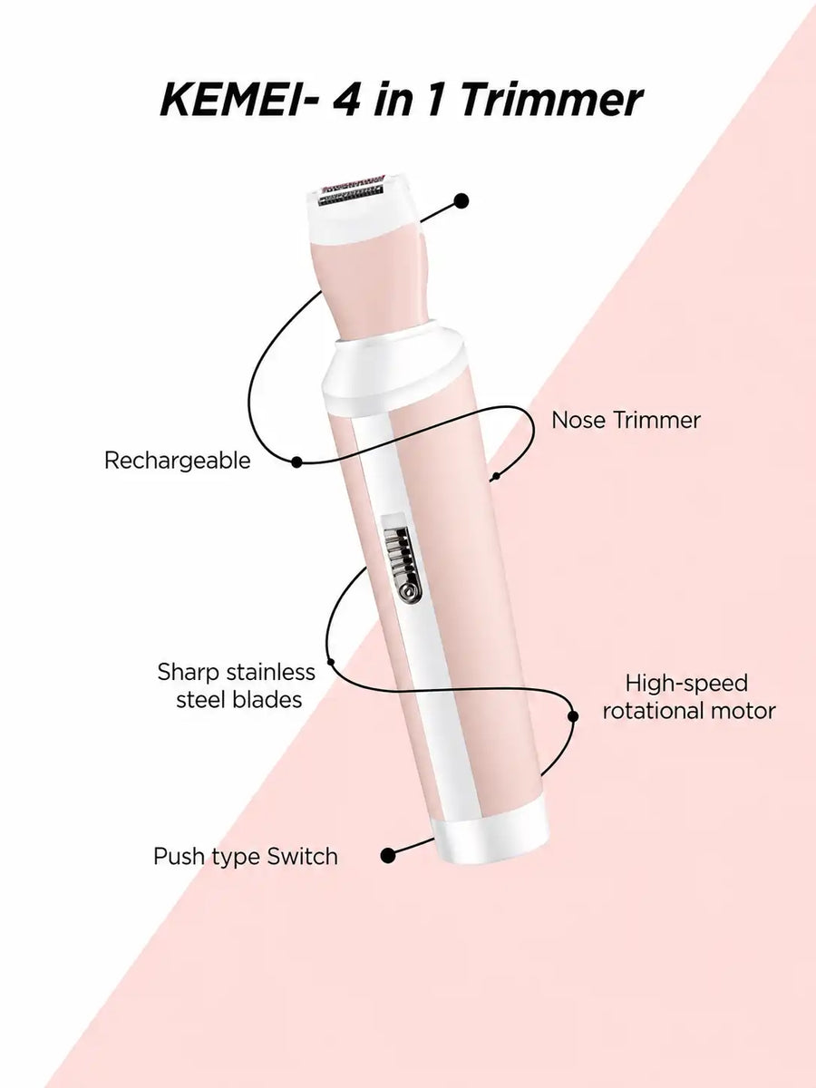 Kemei KM-3024 4-in-1 Electric Shaver & Body Hair Trimmer for Face, Nose & Eyebrows