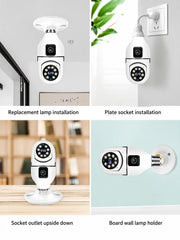 Dual Lens WiFi Bulb Holder Security Camera with Night Vision & Motion Detection
