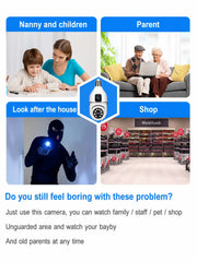 Dual Lens WiFi Bulb Holder Security Camera with Night Vision & Motion Detection