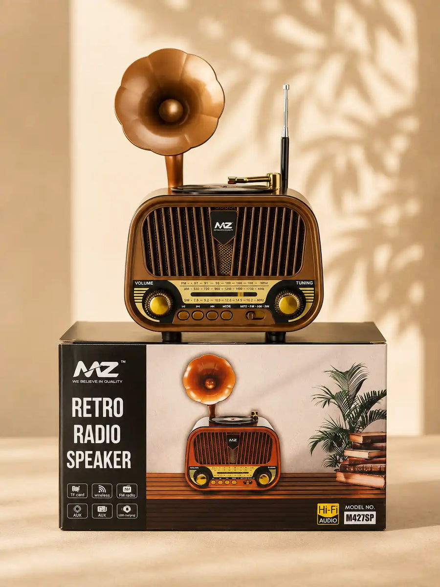 MZ Retro Gramophone Bluetooth Speaker – Vintage AM/FM/SW Radio, 5W Hi-Fi Sound