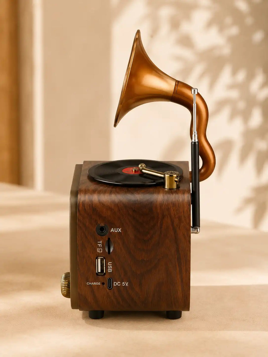 MZ Retro Gramophone Bluetooth Speaker – Vintage AM/FM/SW Radio, 5W Hi-Fi Sound