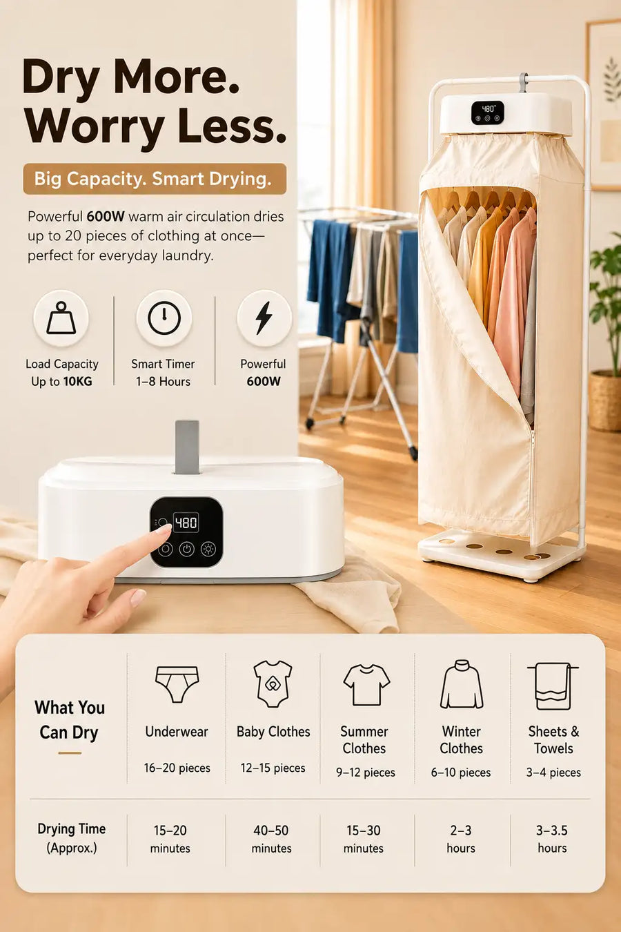 Portable Clothes Dryer with Heating & Timer – Compact Laundry Dryer