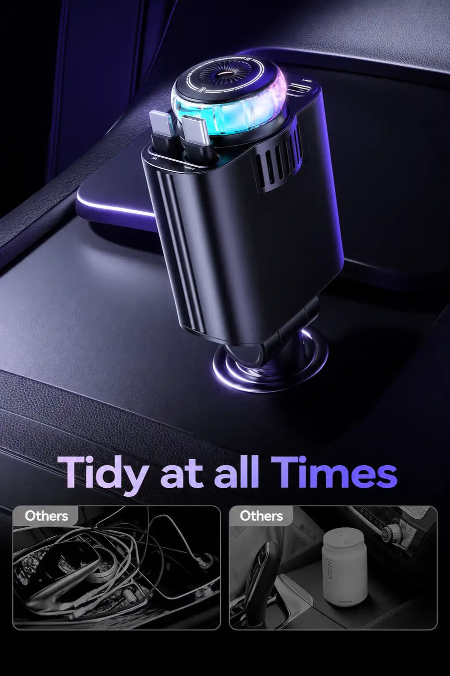 Starlight 5-in-1 Fast Car Charger – PD 3.0 with Perfume Diffuser & Ambient Light
