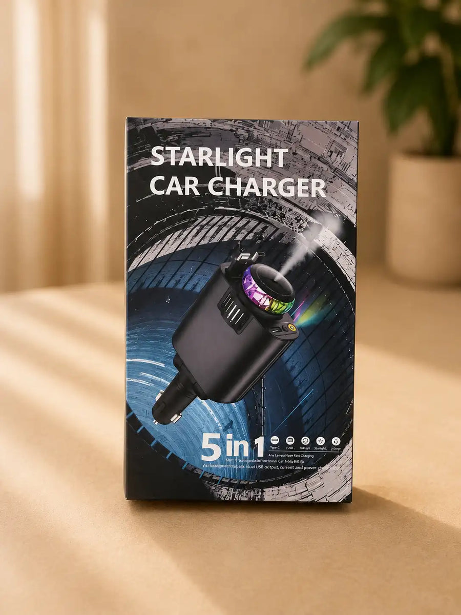 Starlight 5-in-1 Fast Car Charger – PD 3.0 with Perfume Diffuser & Ambient Light