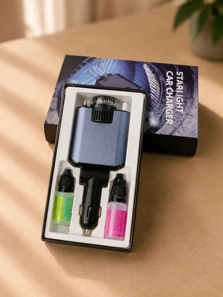 Starlight 5-in-1 Fast Car Charger – PD 3.0 with Perfume Diffuser & Ambient Light