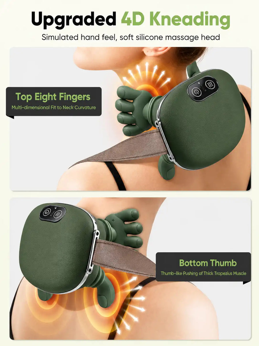 4D Electric Neck Massager with Heat - Simulated Hand Kneading, Shoulder & Back Massager, Cordless Portable Cervical Massager for Pain Relief, Deep Tissue Kneading Massage Machine