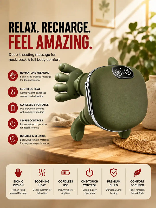 4D Electric Neck Massager with Heat - Simulated Hand Kneading, Shoulder & Back Massager, Cordless Portable Cervical Massager for Pain Relief, Deep Tissue Kneading Massage Machine