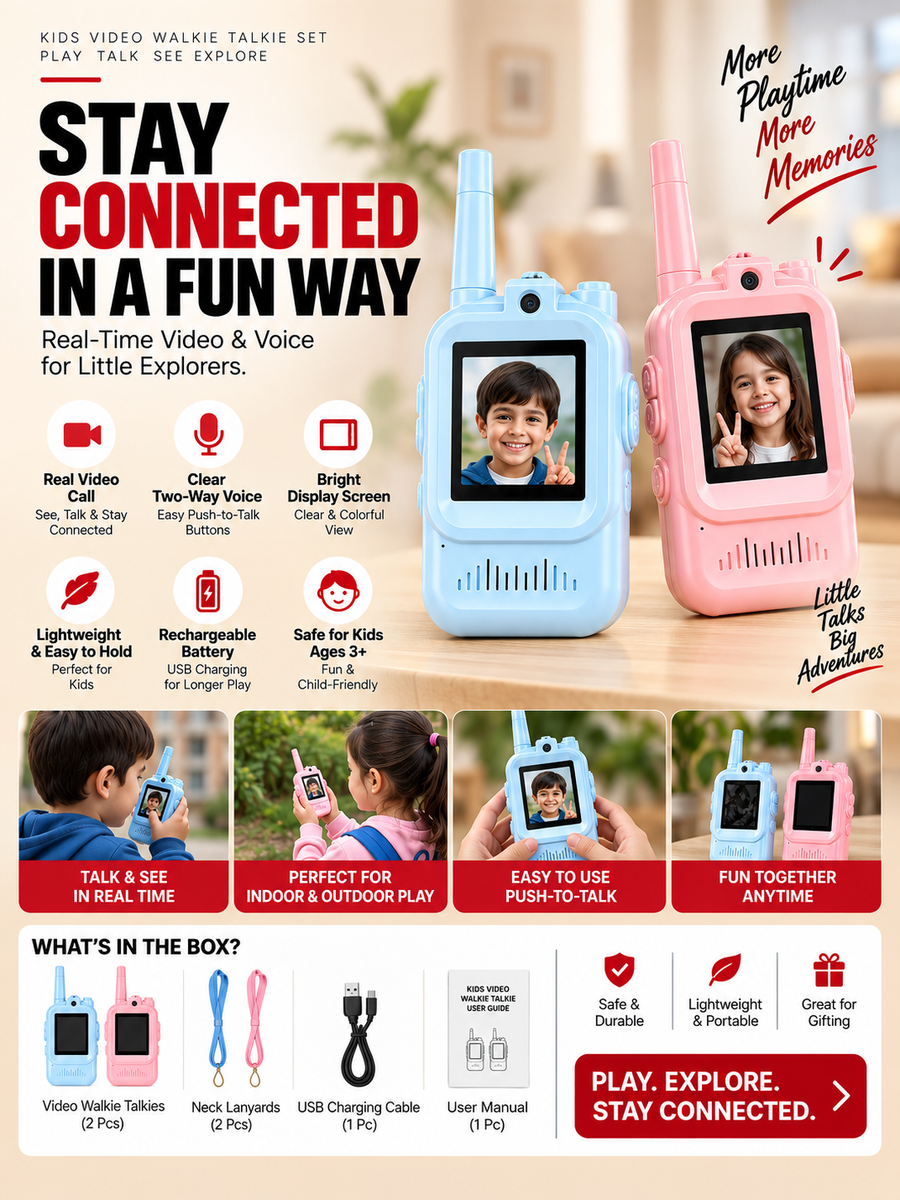Kids Video Walkie Talkie Set | Real-Time Video & Voice | Rechargeable | Fun Outdoor Play Toy (2 pcs)