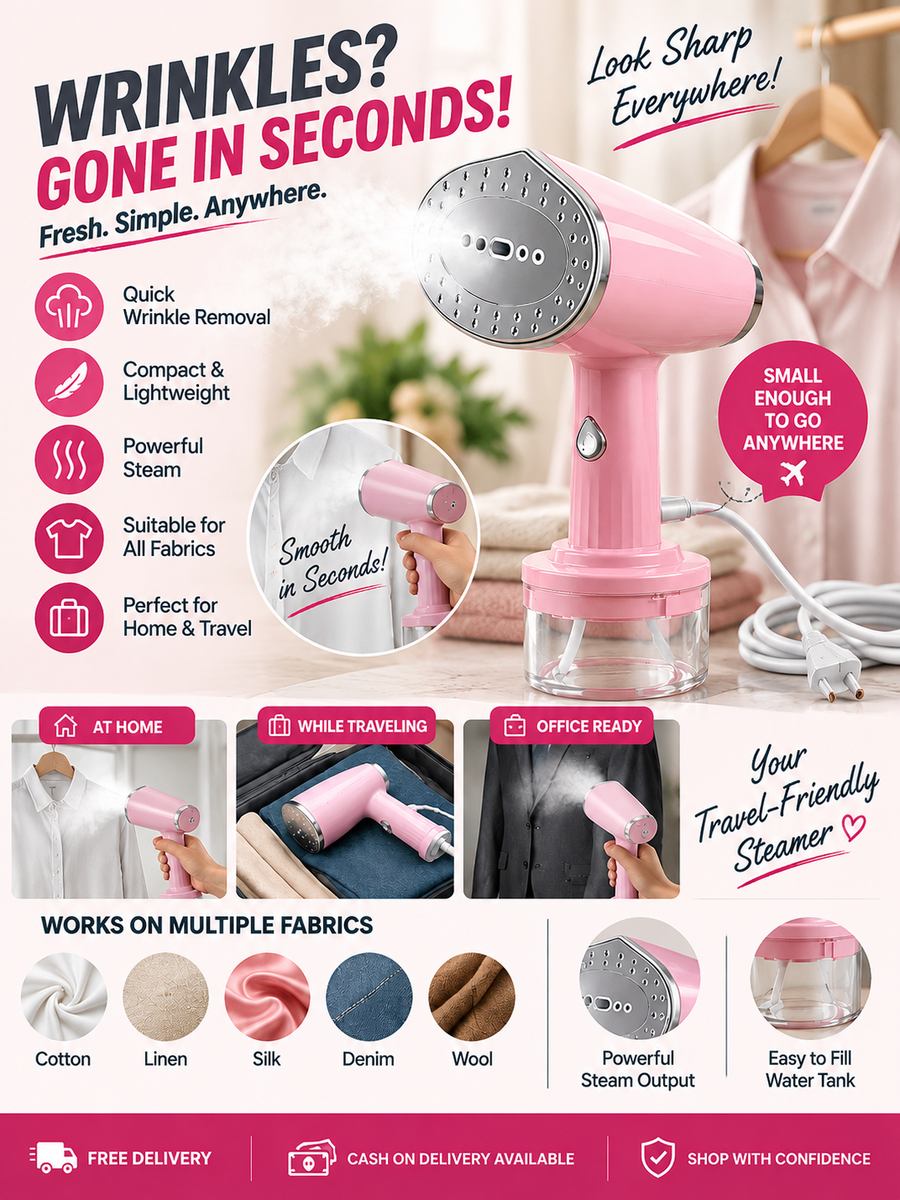 Portable Handheld Steam Iron & Garment Steamer for Clothes – Compact Fabric Steamer for Travel & Home, Quick Wrinkle Removal