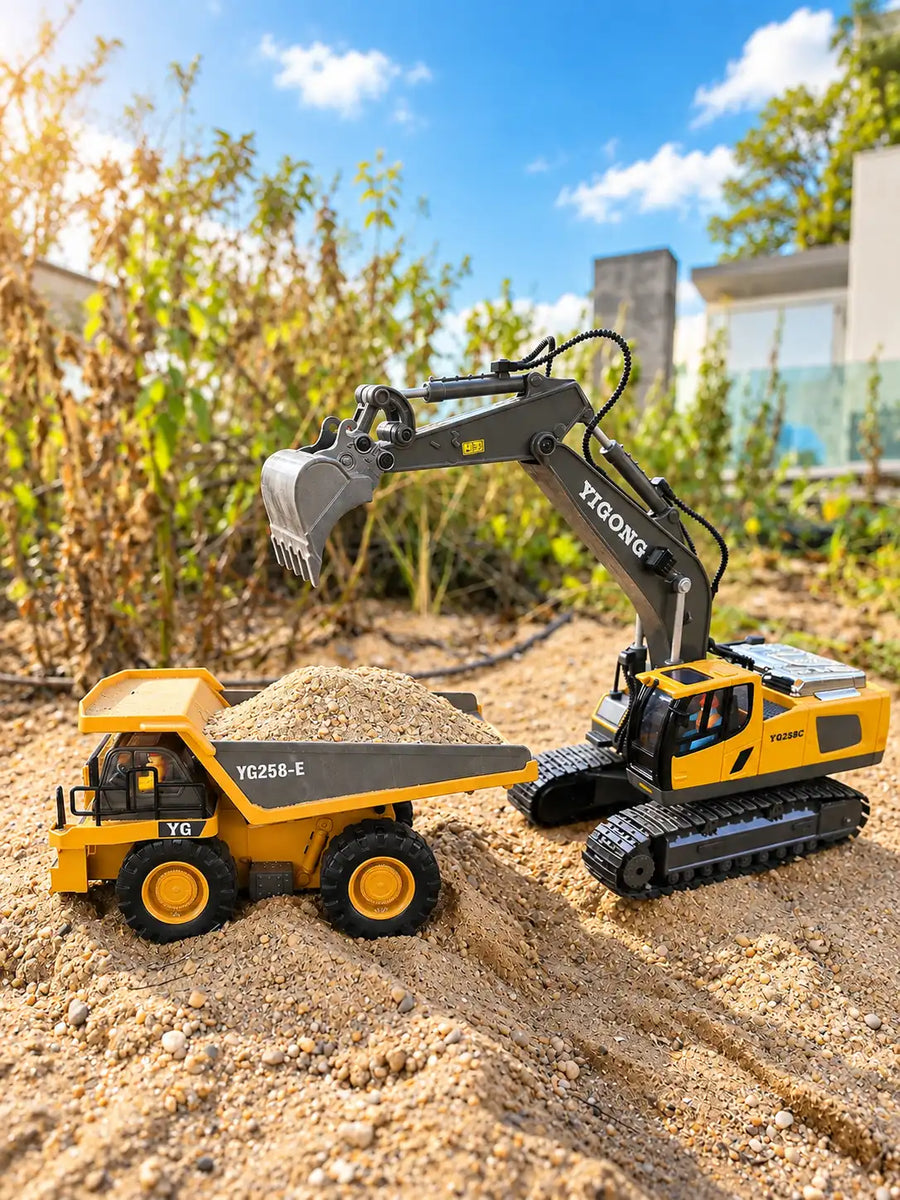 RC Dump Truck & Excavator Combo Set – 2.4GHz Remote Control Construction Toy for Kids