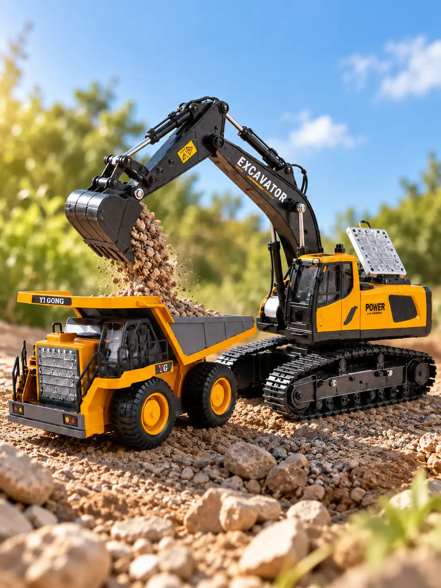 RC Dump Truck & Excavator Combo Set – 2.4GHz Remote Control Construction Toy for Kids