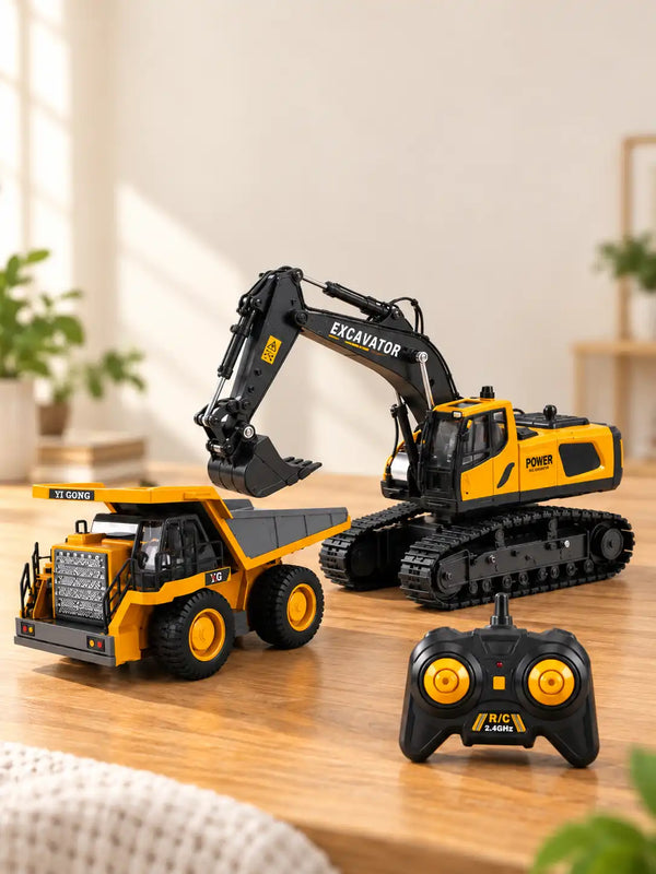 RC Dump Truck & Excavator Combo Set – 2.4GHz Remote Control Construction Toy for Kids