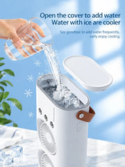 Mini Air Cooler Fan | Portable Cold Air Fan with Ice Tank | USB Rechargeable Oscillating Table Fan