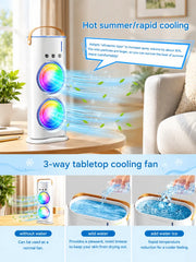 Mini Air Cooler Fan | Portable Cold Air Fan with Ice Tank | USB Rechargeable Oscillating Table Fan