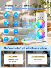 Mini Air Cooler Fan | Portable Cold Air Fan with Ice Tank | USB Rechargeable Oscillating Table Fan