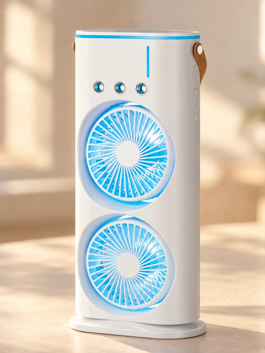 Mini Air Cooler Fan | Portable Cold Air Fan with Ice Tank | USB Rechargeable Oscillating Table Fan