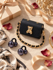 Ear Clip Wireless Earbuds with Mini Handbag Charging Case | Open Ear TWS with Teddy Bear Charm & Chain