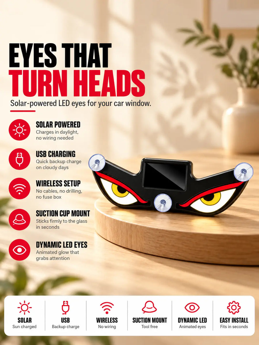 LED Demon Eyes for Car | Solar Devil Eye Light for Rear Window | Wireless Car LED Light with Suction Cup Mount