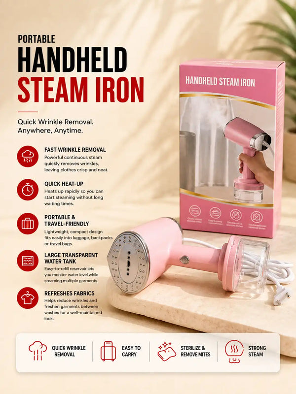 Handheld Garment Steamer — 1000W Portable Steam Iron with Ceramic Soleplate, 280ml Tank & 10-Second Fast Heating (Home, Office & Travel Use)