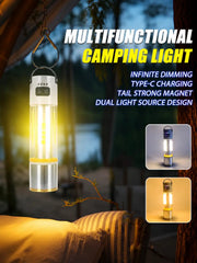 YESNICE YES-666 Multifunctional Camping Flashlight — 1000LM Rechargeable LED Lantern with Strong Magnetic Base, Warm/Cold/Red SOS Light & Spotlight Mode