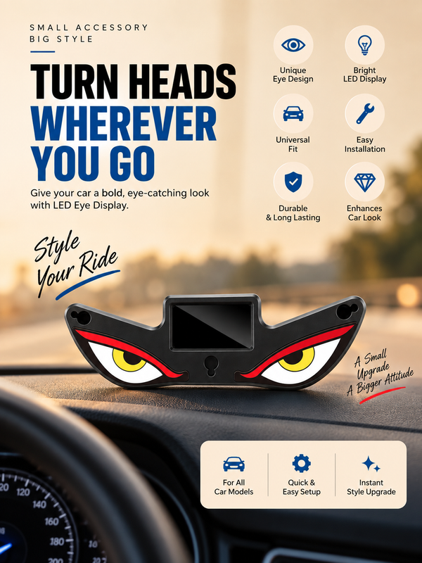 Evil Eye Solar Car Decorative LED Light – Multi-Mode Windshield Safety & Warning Strobe Lamp (Solar & USB Dual Charging)