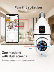 Dual Lens WiFi Bulb Holder Security Camera with Night Vision & Motion Detection