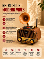 MZ Retro Gramophone Bluetooth Speaker – Vintage AM/FM/SW Radio, 5W Hi-Fi Sound