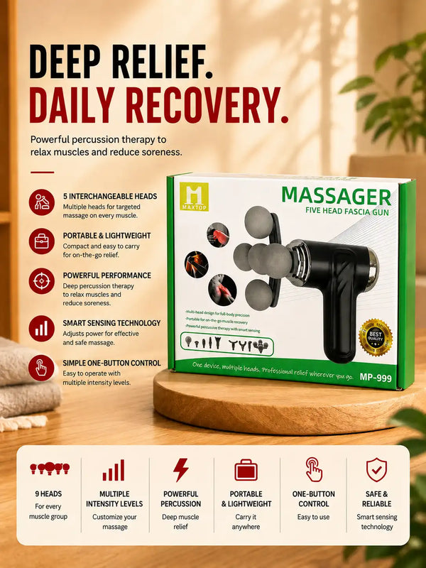 MAXTOP Five Head Fascia Gun Muscle Massager With 9 Massage Heads