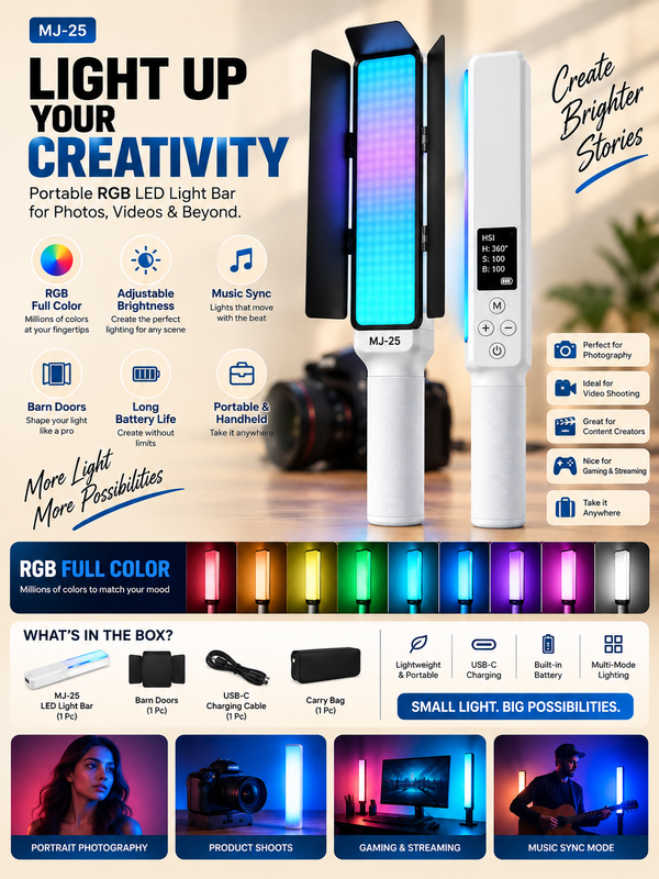 MJ-25 Portable RGB LED Video Light Bar