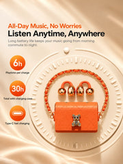 Ear Clip Wireless Earbuds with Mini Handbag Charging Case | Open Ear TWS with Teddy Bear Charm & Chain