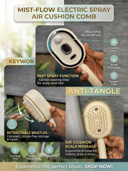 Electric Spray Retractable Air Cushion Comb – Anti-Tangle Scalp Massage Hairbrush with Mist Spray Function